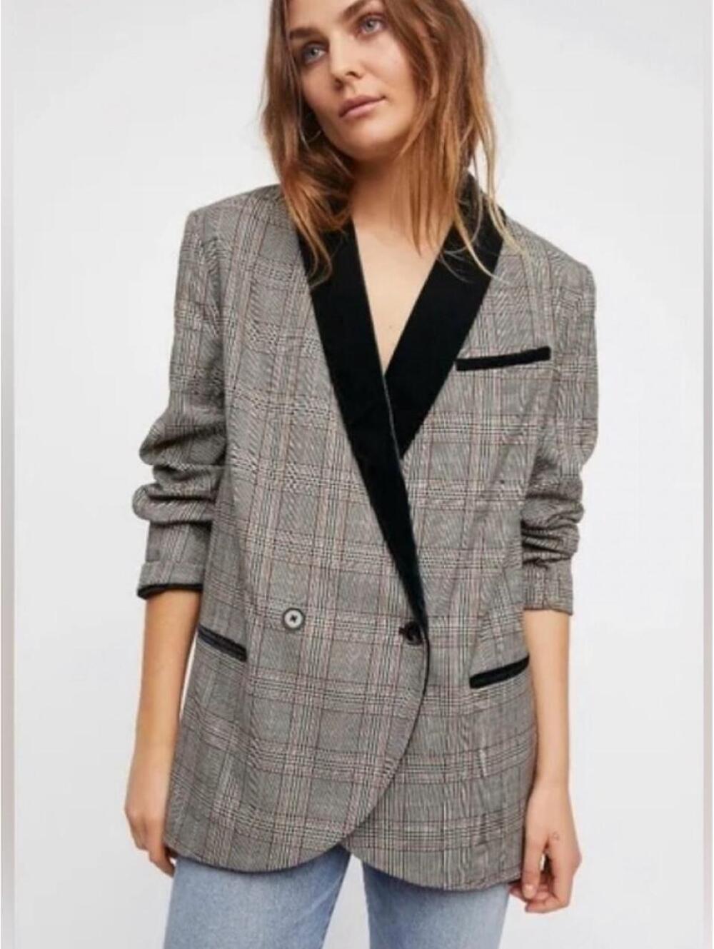 Free people Velvet Trimmed Blazer in Black Combo